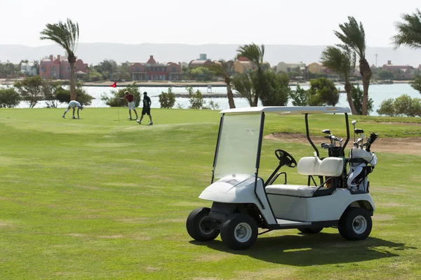 Buggy de golfe elétrico em um fairway — Fotografia de Stock