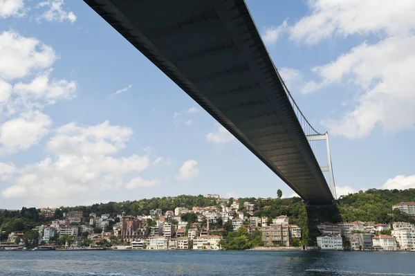 Ponte de suspensão sobre um rio — Fotografia de Stock