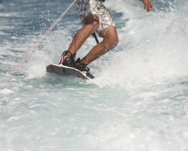 Closeup of wakeboarder on water clipart