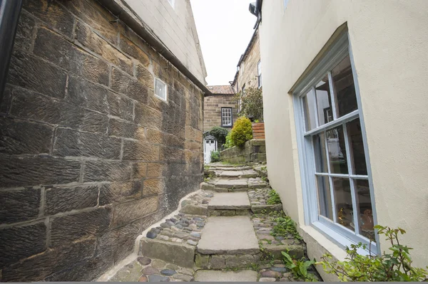 Sentier pédestre entre vieilles maisons de campagne anglaises dans le village — Photo