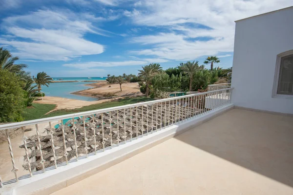 Vista Mar Desde Patio Terraza Lujo Villa Vacacional Complejo Tropical — Foto de Stock