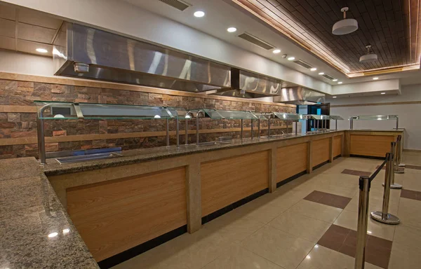 Decoración Diseño Interior Del Restaurante Zona Bar Buffet Con Bandejas — Foto de Stock
