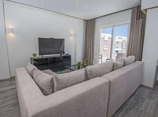 Wohnzimmer Lounge Bereich Tropischen Luxus Ferienwohnung Show Home Zeigt Inneneinrichtung — Stockfoto