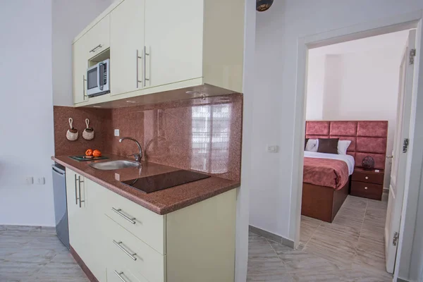 Área Cocina Apartamento Lujo Mostrar Hogar Mostrando Decoración Diseño Interiores —  Fotos de Stock