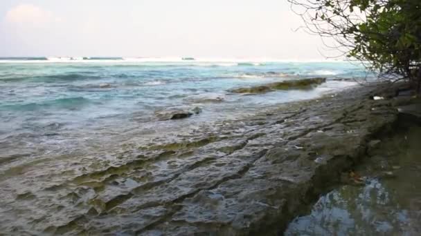 Isola Tropicale Remota Paradiso Con Litorale Roccioso Mare Onde Che — Video Stock