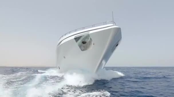 Luxus Motorjacht Auf Tropischem Meer Mit Bugwelle Unterwegs — Stockvideo