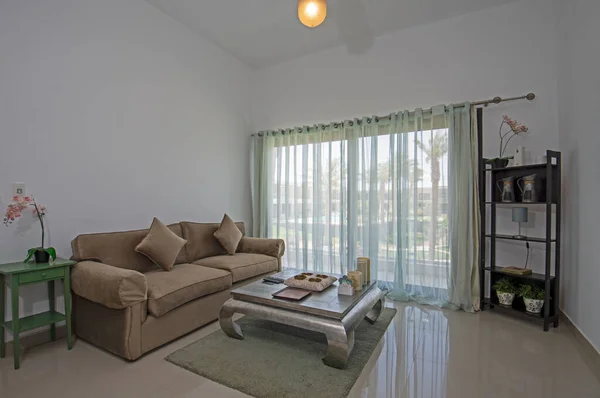 Wohnzimmer Lounge Bereich Luxuriösen Tropischen Urlaub Maisonette Wohnung Show Home — Stockfoto