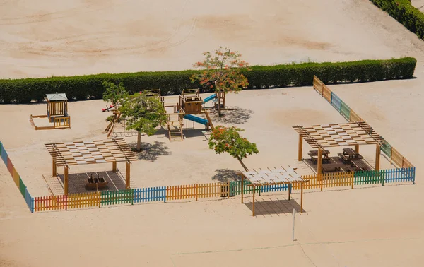 Aerial View Wooden Frame Structure Children Playground Area Luxury Tropical — Zdjęcie stockowe