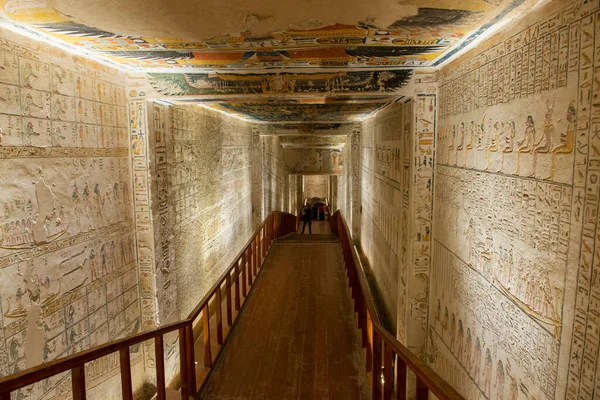 Hieroglypic Carvings Corridor Wall Ancient Egyptian Tomb Ramses Luxor Valley — Stock Photo, Image