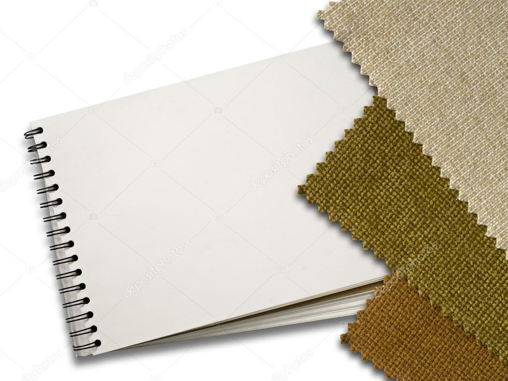 Brown Fabric sample and Blank White Page of Note Book