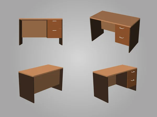 Mesa de oficina de cuatro vistas de tono marrón — Vector de stock