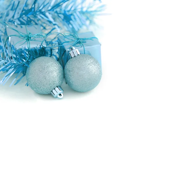 Two Blue Ball with Gift Box New Year and Christmas — Stock Photo, Image