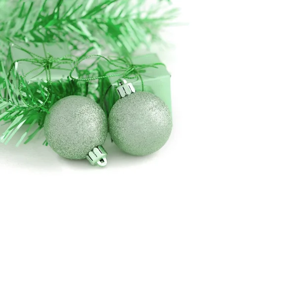 Two Green Ball with Gift Box New Year and Christmas — Stock Photo, Image