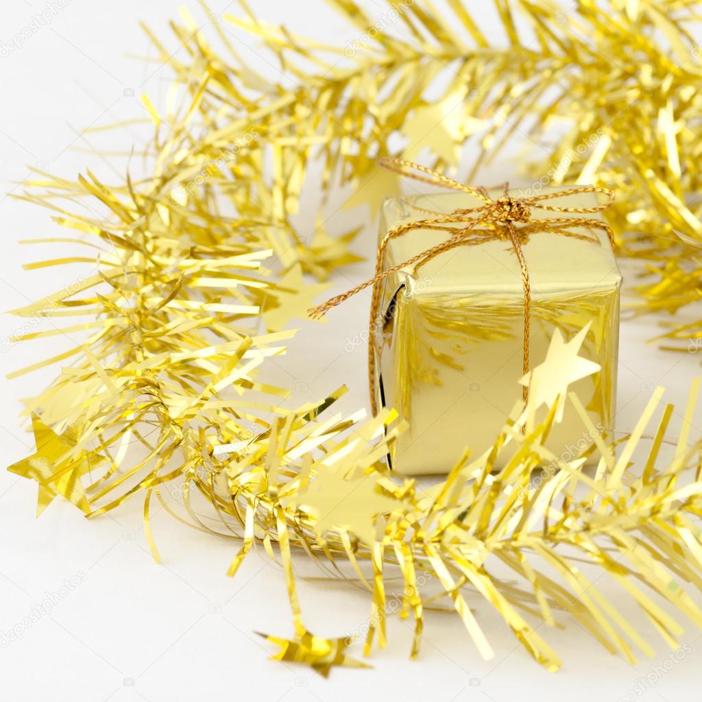 Gold Gift Box New Year and Christmas Decoration