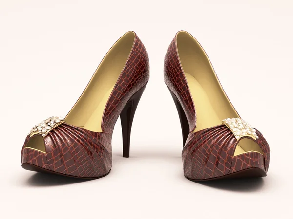 Chaussures pour femmes en cuir crocodile avec talons hauts — Photo