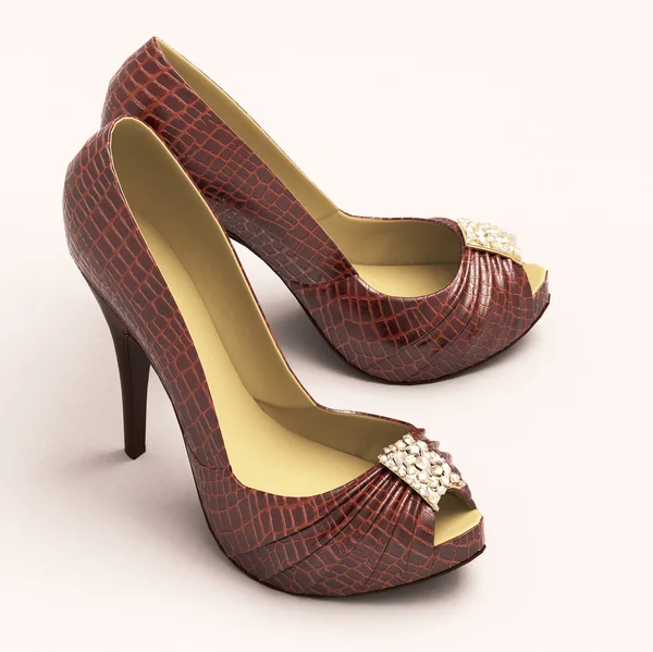 Крокодиловая кожаная женская обувь на высоких каблуках — стоковое фото
