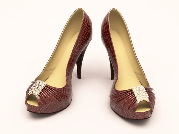 Крокодиловая кожаная женская обувь на высоких каблуках — стоковое фото