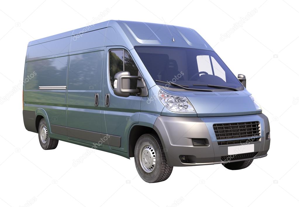 Blue commercial delivery van isolated