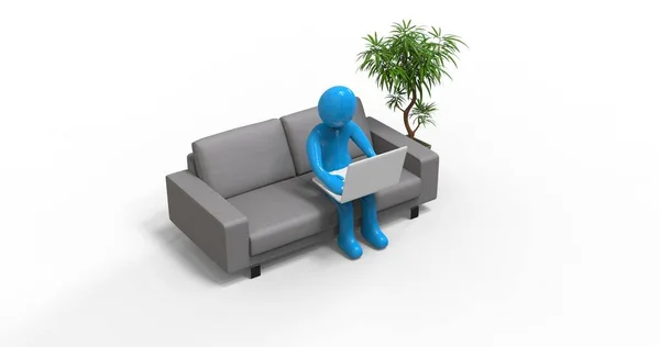 Character Man Working with Laptop in Home Office — Stock Photo, Image