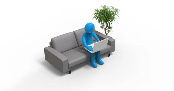 Character Man Working with Laptop in Home Office Stock Picture