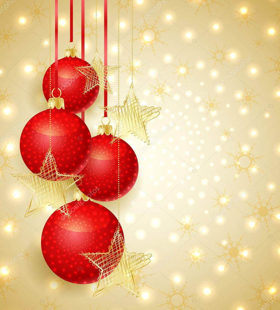 Gold Christmas background with Christmas balls and snow — Vector by odina222