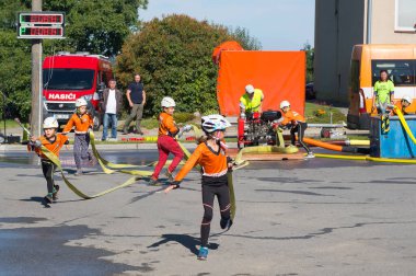 Sosuvka Voluntary Firefighters Association Cup. Date 04 September 2022. Sosuvka municipality, South Moravia, Czech Republic. Competition of young firefighters in firefighting sports.