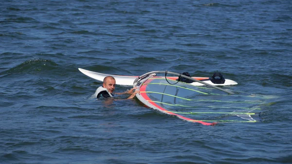 Windsurfing on the lake Niesłysz, Poland — Stock Photo, Image