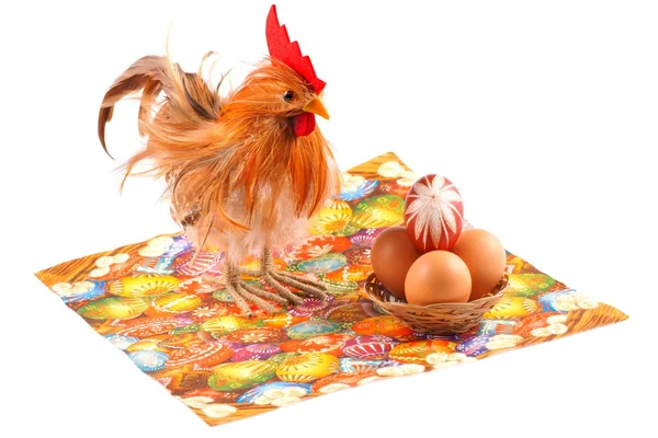 Pasen, kip, ei, geïsoleerd op een witte achtergrond — Stockfoto