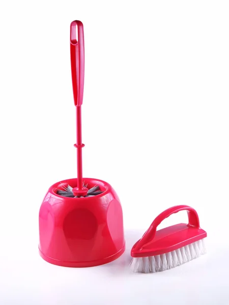 Cleaning brush and to toilets, on a white background — Stock Photo, Image