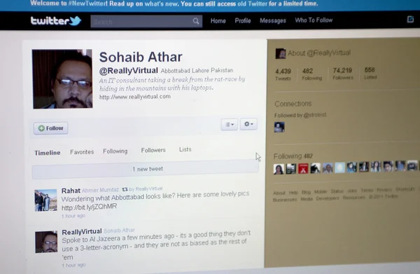Twitter profile Sohaib Athar — Stock Photo, Image