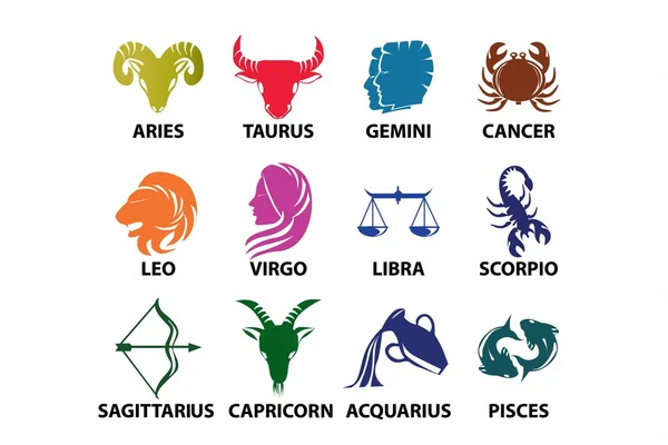 Jogo de símbolos zodiacais astrológicos.Sinais de horóscopo . — Vetor de Stock