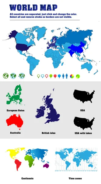 ek öğeler öğeler ile vektör dünya haritaları