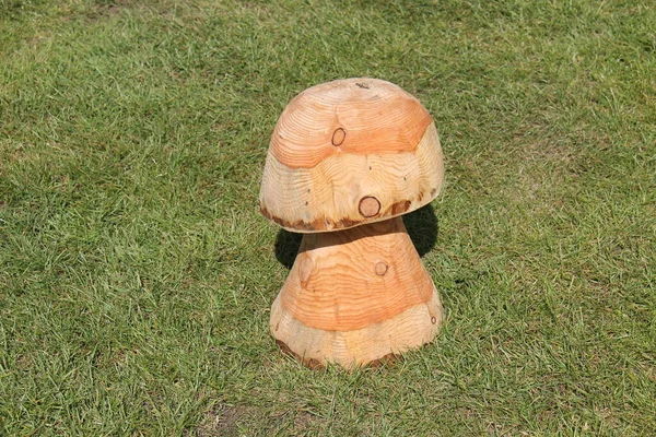New Ornamental Wooden Garden Mushroom Seat — Stock Photo, Image
