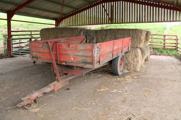 Remolque Trasero Plano Granja Agrícola Madera Vintage —  Fotos de Stock