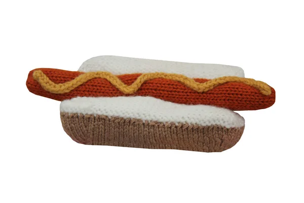 Knitted Woollen Model Hot Dog Sausage Roll — Zdjęcie stockowe