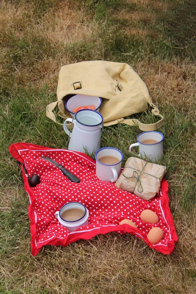 Una Exhibición Pequeño Clásico Vintage Aire Libre Picnic — Foto de Stock