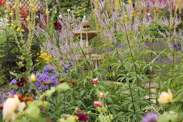 Färgglada Blommorna Engelsk Stuga Trädgård — Stockfoto