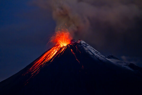 Tungurahua Volcano eruption and blue skies