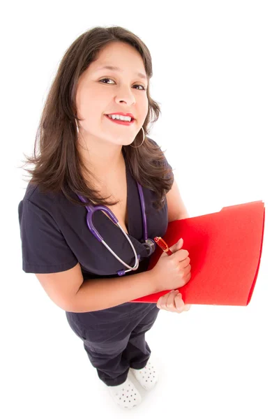 Friendly female doctor isolated on white — Stock Photo, Image