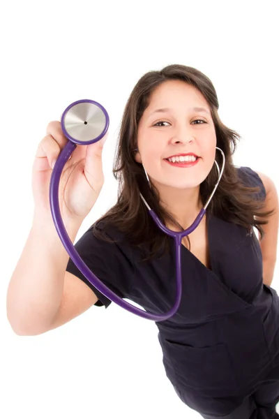 Latino hiszpanin kobieta lekarz z stetoskop — Zdjęcie stockowe
