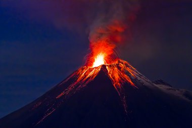 Long exposure, Tungurahua volcano with blue skyes clipart