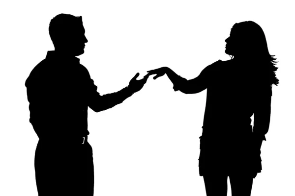 Couple silouette photography reaching out — Stock Photo, Image