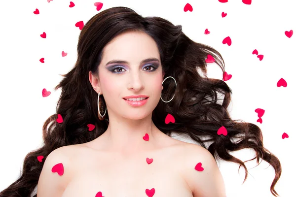 Saint Valentine day woman with hearts — Stock Photo, Image