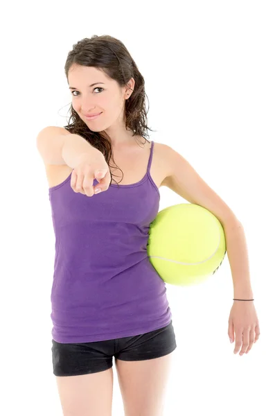 Smiling athletic woman pointing his finger at you — Stock Photo, Image