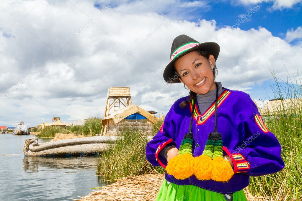 Indian woman in Peru at lake Titicaca