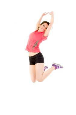Kilo verdirme fitness kadını sevinçten zıplıyor.