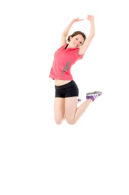 Kilo verdirme fitness kadını sevinçten zıplıyor.