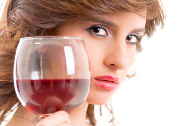 izole kırmızı şarap içme brunet güzel kız