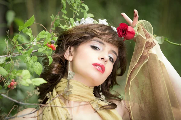 Fashion portrait, beautiful Woman with berries — Stock Photo, Image