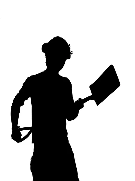 Silhouette of a Construction builder worker — Stock Photo, Image